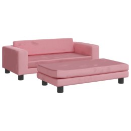 Sofa dziecięca z podnóżkiem, różowa, 100x50x30 cm, aksamit Lumarko!