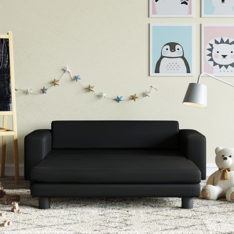 Sofa dziecięca z podnóżkiem, czarna, 100x50x30 cm, ekoskóra Lumarko!