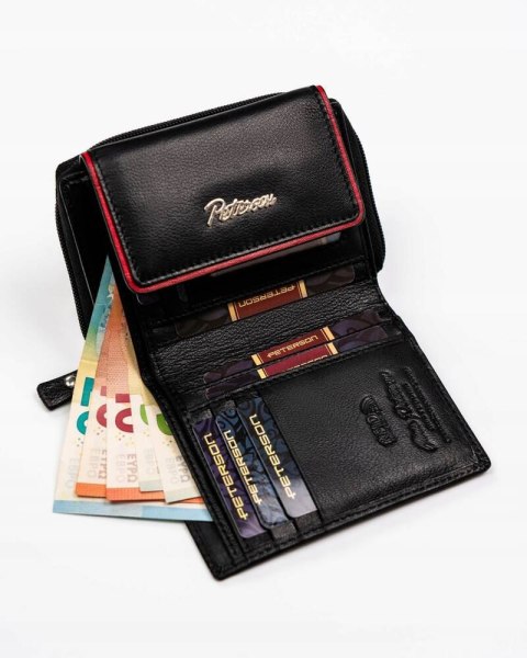 Mały, skórzany portfel damski na zatrzask i suwak - Peterson Lumarko!