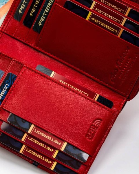 Skórzany portfel damski na zatrzask i suwak - Peterson Lumarko!