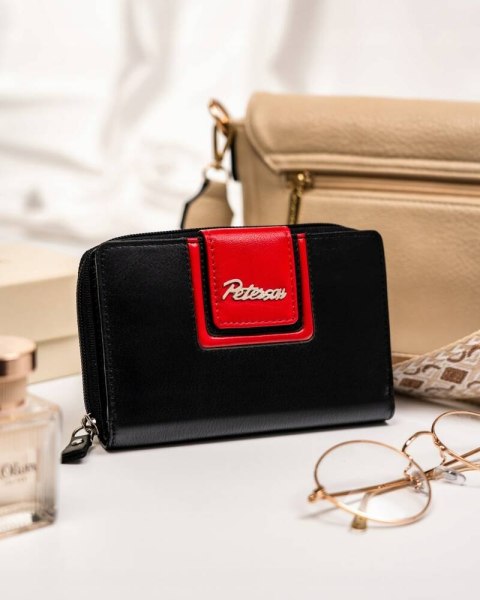 Skórzany portfel damski na zatrzask i suwak - Peterson Lumarko!