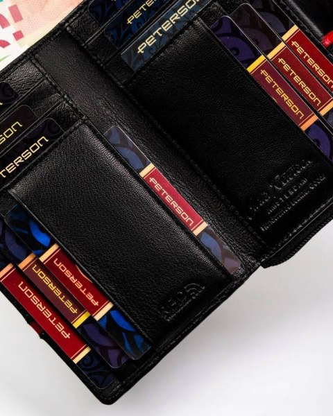 Skórzany portfel damski na zatrzask i suwak - Peterson Lumarko!