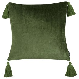 Welurowa poduszka dekoracyjna z frędzlami 45 x 45 cm zielona HIZZINE Lumarko!