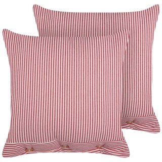 2 bawełniane poduszki dekoracyjne w paski 45 x 45 cm czerwono-białe AALITA