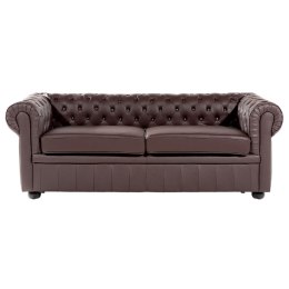 Sofa 3-osobowa skórzana brązowa CHESTERFIELD Lumarko!