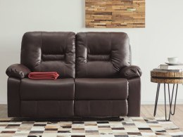 Sofa z manualną funkcją relaksu 2-osobowa ekoskóra brązowa BERGEN Lumarko!