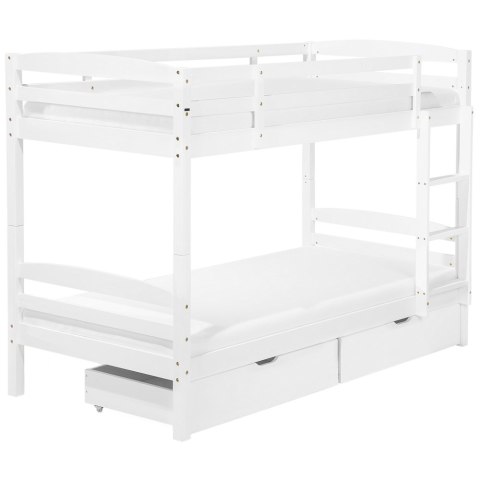 Łóżko piętrowe z szufladami drewniane 90 x 200 cm białe REGAT Lumarko!