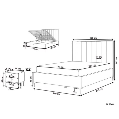 Zestaw mebli do sypialni welur 180 x 200 cm niebieski SEZANNE