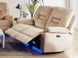 Sofa z elektryczną funkcją relaksu 2-osobowa welurowa LED z ładowarką beżowa BERGEN Lumarko!