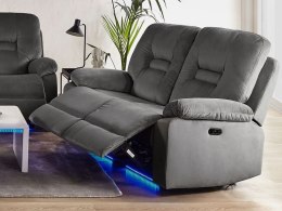 Sofa z elektryczną funkcją relaksu 2-osobowa welurowa LED z ładowarką szara BERGEN Lumarko!
