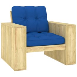 Krzesło ogrodowe z kobaltowymi poduszkami, drewno sosnowe Lumarko!
