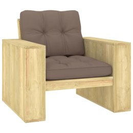 Krzesło ogrodowe z poduszkami w kolorze taupe, drewno sosnowe Lumarko!