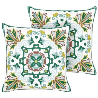 2 bawełniane poduszki dekoracyjne haftowane orientalny wzór 45 x 45 cm zielone ELANITE