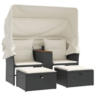 2-osobowa sofa ogrodowa z daszkiem i podnóżkami, czarna, rattan PE Lumarko!