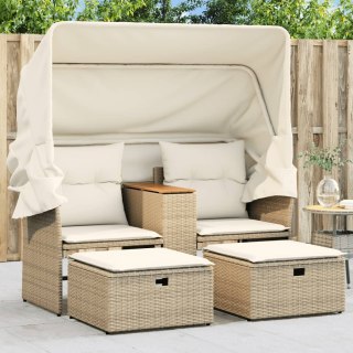 2-os. sofa ogrodowa z zadaszeniem i stołkami, beżowa, rattan PE Lumarko!
