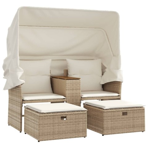 2-osobowa sofa ogrodowa z zadaszeniem i stołkami, beżowa, rattan PE Lumarko!