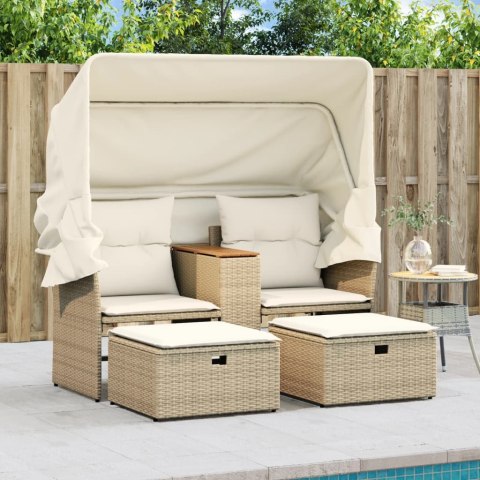 2-osobowa sofa ogrodowa z zadaszeniem i stołkami, beżowa, rattan PE Lumarko!