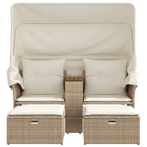 2-osobowa sofa ogrodowa z zadaszeniem i stołkami, beżowa, rattan PE Lumarko!