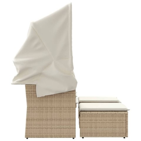 2-osobowa sofa ogrodowa z zadaszeniem i stołkami, beżowa, rattan PE Lumarko!