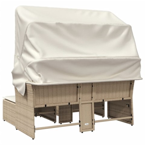 2-osobowa sofa ogrodowa z zadaszeniem i stołkami, beżowa, rattan PE Lumarko!