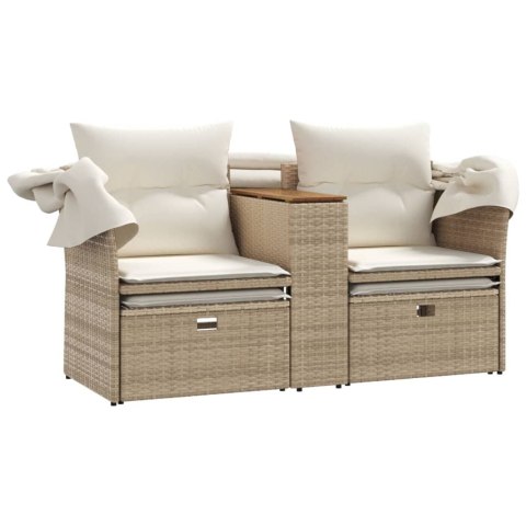 2-osobowa sofa ogrodowa z zadaszeniem i stołkami, beżowa, rattan PE Lumarko!