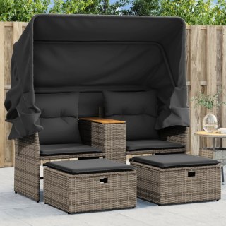 2-osobowa sofa ogrodowa z daszkiem i podnóżkami, szara, rattan PE Lumarko!