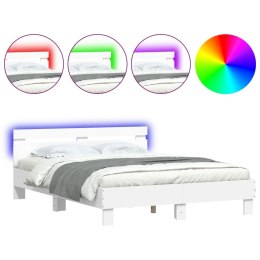 Rama łóżka z wezgłowiem i LED, biała, 140x190 cm Lumarko!