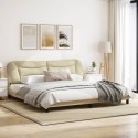 Rama łóżka z zagłówkiem, kremowa, 200x200 cm, obita tkaniną Lumarko!
