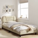 Rama łóżka z zagłówkiem, kremowa, 90x190 cm, obita tkaniną Lumarko!