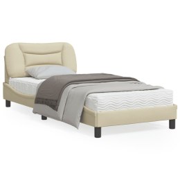 Rama łóżka z zagłówkiem, kremowa, 90x200 cm, obita tkaniną Lumarko!