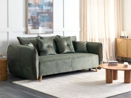 Sofa rozkładana welurowa z pojemnikiem zielona VALLANES Lumarko!