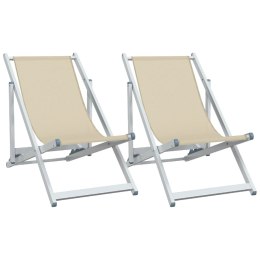 Składane krzesła plażowe, 2 szt, kremowe, aluminium i textilene Lumarko!