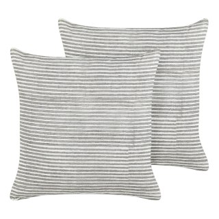 2 lniane poduszki deoracyjne w paski 50 x 50 cm szaro-białe KANPAS