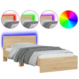 Rama łóżka z wezgłowiem i LED, dąb sonoma, 100x200 cm Lumarko!