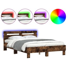 Rama łóżka z wezgłowiem i LED, przydymiony dąb, 120x190 cm Lumarko!
