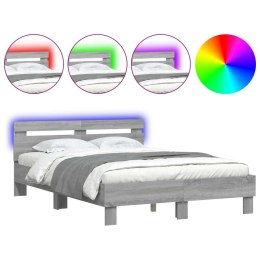 Rama łóżka z wezgłowiem i LED, szary dąb sonoma, 135x190 cm Lumarko!