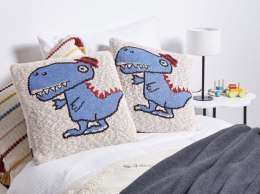 2 bawełniane poduszki dla dzieci z motywem dinozaura 45 x 45 cm beżowo-niebieskie GAMBIR Lumarko!