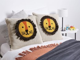 2 bawełniane poduszki dla dzieci z motywem lwa 45 x 45 cm beżowe SARANGAR Lumarko!