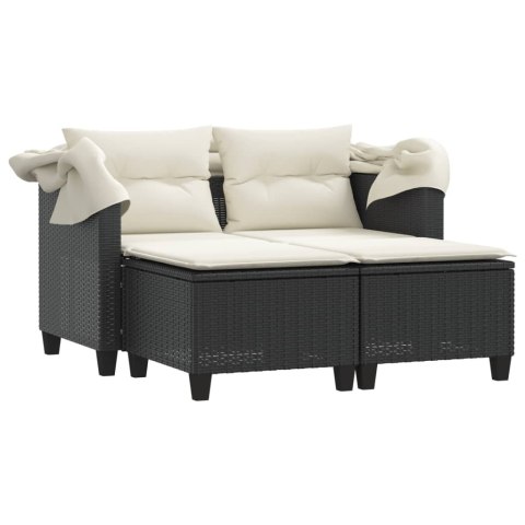 2-os. sofa ogrodowa z daszkiem i podnóżkami, czarna, rattan PE Lumarko!