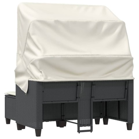2-os. sofa ogrodowa z daszkiem i podnóżkami, czarna, rattan PE Lumarko!