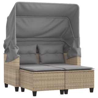 2-os. sofa ogrodowa z zadaszeniem i stołkami, beżowa, rattan PE Lumarko!