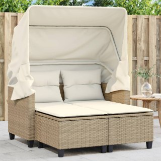 2-os. sofa ogrodowa z zadaszeniem i stołkami, beżowa, rattan PE Lumarko!