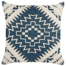 Bawełniana poduszka dekoracyjna w geometryczny wzór 50 x 50 cm niebiesko-beżowa SAFI Lumarko!