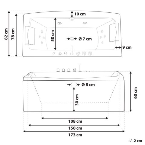 Wanna LED z hydromasażem 173 x 82 cm biała MOOR