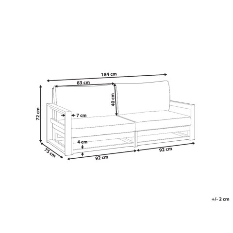 Sofa ogrodowa z-certyfikowanego-drewna-akacjowego 2-osobowa jasna TIMOR II