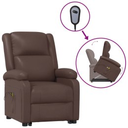 Podnoszony fotel masujący, brązowy, sztuczna skóra Lumarko!
