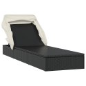 Leżak ze składanym dachem, czarny, 213x63x97 cm, polirattan Lumarko!