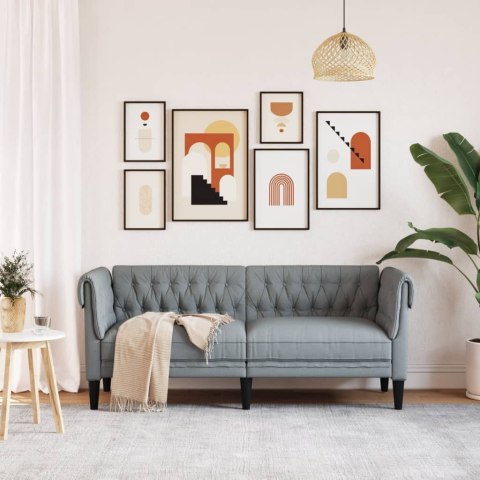 Sofa Chesterfield, dwuosobowa, jasnoszara, obita tkaniną Lumarko!
