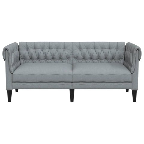 Sofa Chesterfield, dwuosobowa, jasnoszara, obita tkaniną Lumarko!