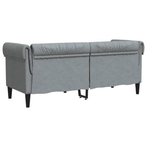 Sofa Chesterfield, dwuosobowa, jasnoszara, obita tkaniną Lumarko!